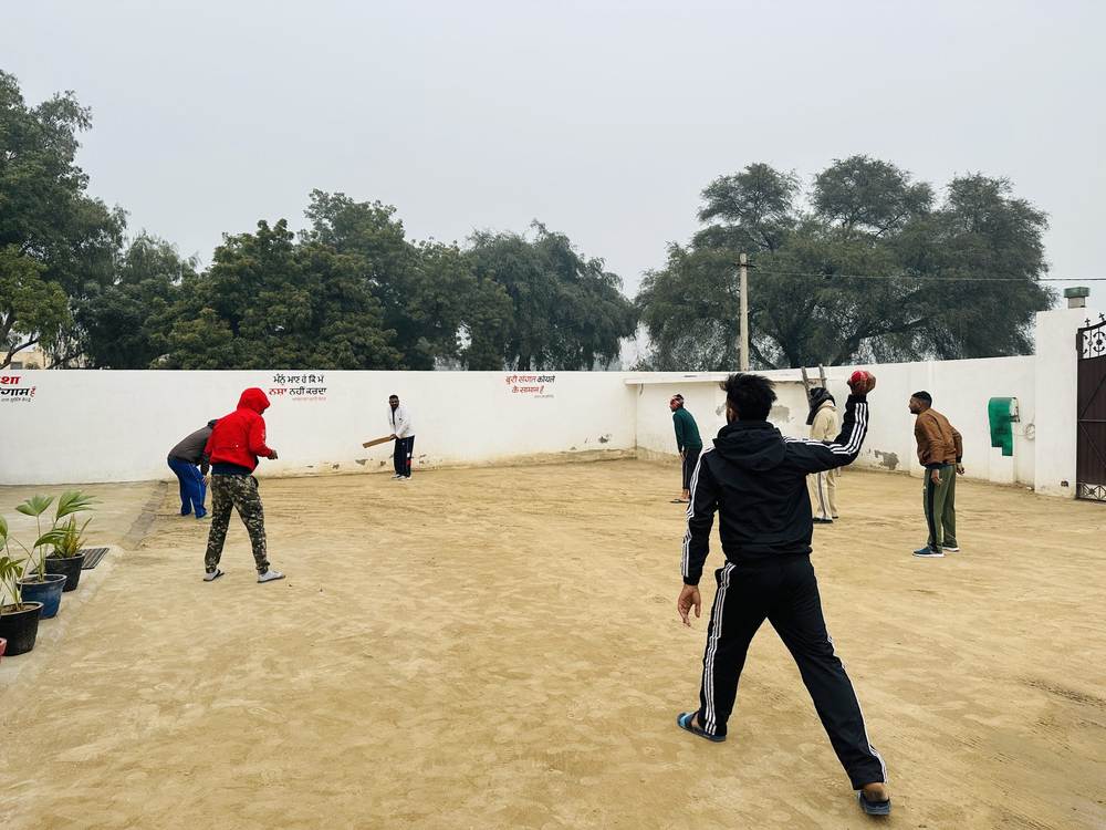 A cricket match on the ground